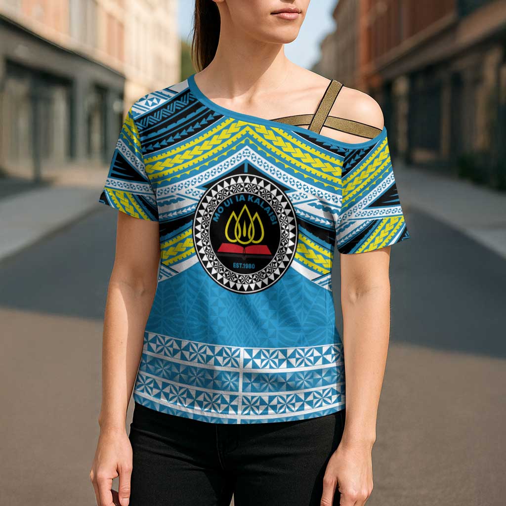 Personalised Tonga Lavengamalie College Cross Shoulder Shirt Polynesian Ngatu Tribal LT9 - Polynesian Pride