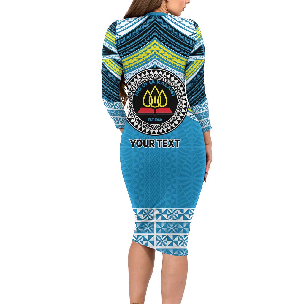 Personalised Tonga Lavengamalie College Family Matching Long Sleeve Bodycon Dress and Hawaiian Shirt Polynesian Ngatu Tribal