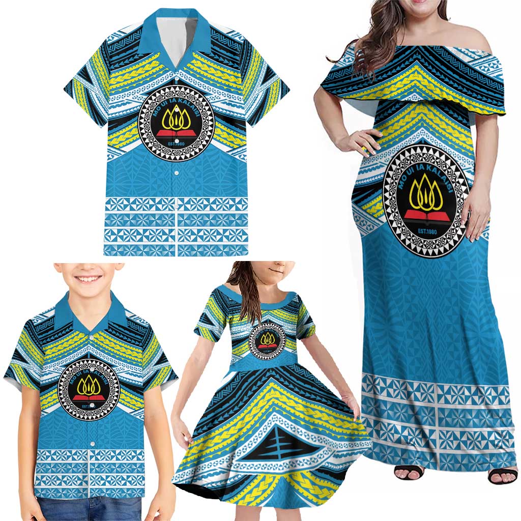 Personalised Tonga Lavengamalie College Family Matching Off Shoulder Maxi Dress and Hawaiian Shirt Polynesian Ngatu Tribal