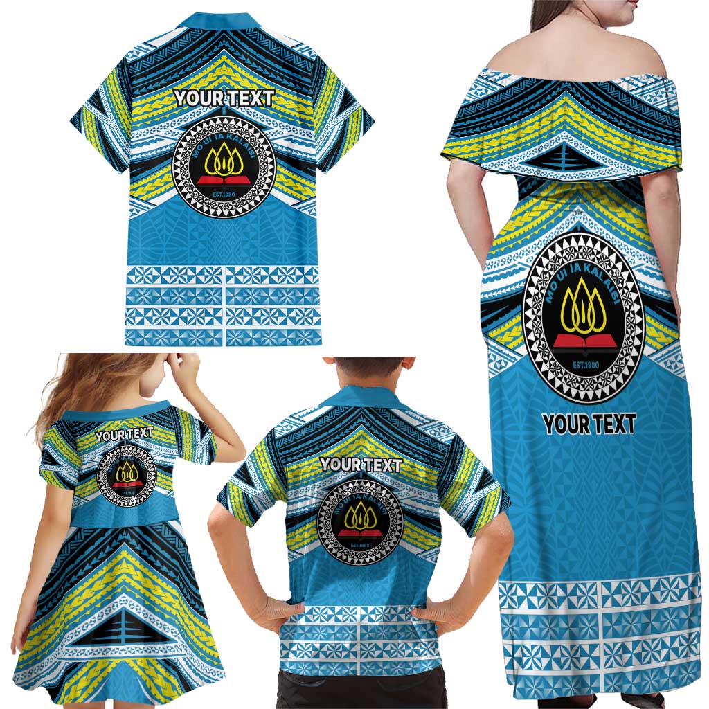 Personalised Tonga Lavengamalie College Family Matching Off Shoulder Maxi Dress and Hawaiian Shirt Polynesian Ngatu Tribal