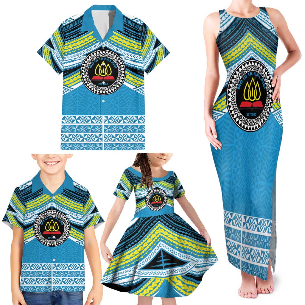 Personalised Tonga Lavengamalie College Family Matching Tank Maxi Dress and Hawaiian Shirt Polynesian Ngatu Tribal