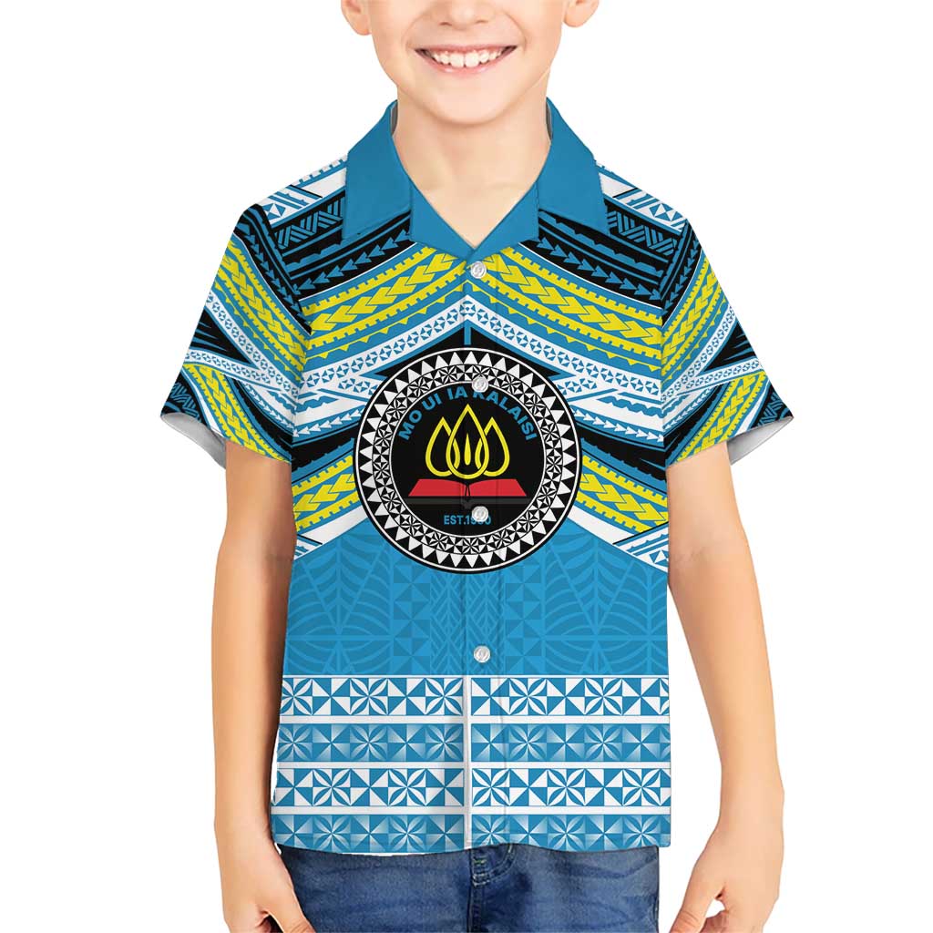 Personalised Tonga Lavengamalie College Kid Hawaiian Shirt Polynesian Ngatu Tribal LT9 Kid Blue - Polynesian Pride