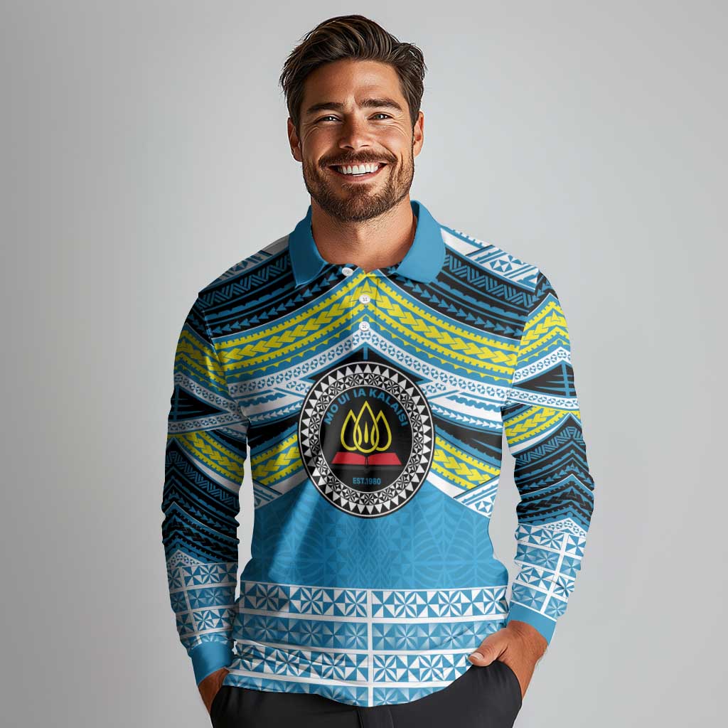 Personalised Tonga Lavengamalie College Long Sleeve Polo Shirt Polynesian Ngatu Tribal