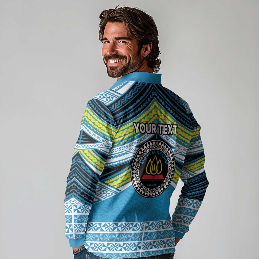 Personalised Tonga Lavengamalie College Long Sleeve Polo Shirt Polynesian Ngatu Tribal