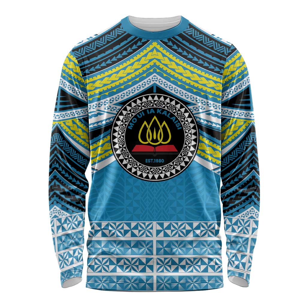 Personalised Tonga Lavengamalie College Long Sleeve Shirt Polynesian Ngatu Tribal LT9 Unisex Blue - Polynesian Pride