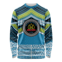 Personalised Tonga Lavengamalie College Long Sleeve Shirt Polynesian Ngatu Tribal LT9 Unisex Blue - Polynesian Pride