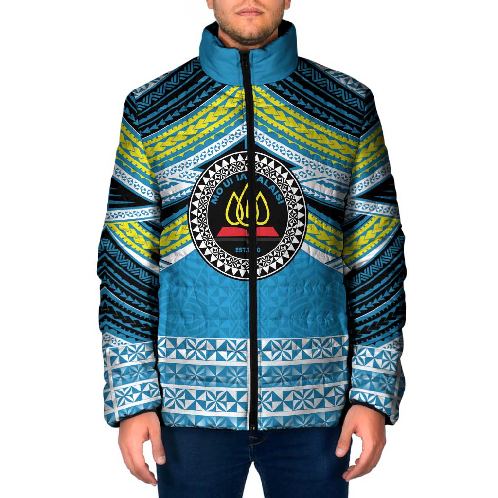Personalised Tonga Lavengamalie College Padded Jacket Polynesian Ngatu Tribal LT9 Men Blue - Polynesian Pride