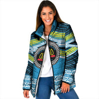 Personalised Tonga Lavengamalie College Padded Jacket Polynesian Ngatu Tribal LT9 Women Blue - Polynesian Pride