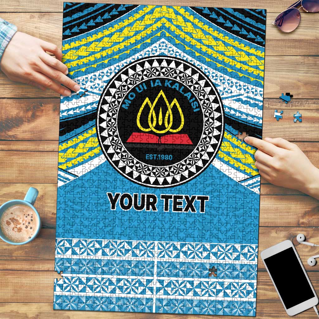 Personalised Tonga Lavengamalie College Puzzle Polynesian Ngatu Tribal LT9 Blue - Polynesian Pride