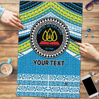 Personalised Tonga Lavengamalie College Puzzle Polynesian Ngatu Tribal LT9 Blue - Polynesian Pride