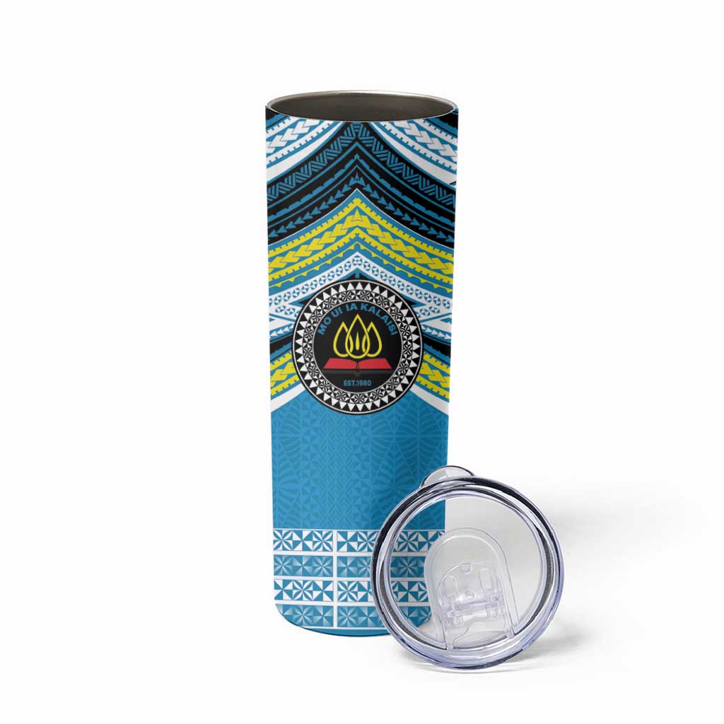 Personalised Tonga Lavengamalie College Skinny Tumbler Polynesian Ngatu Tribal