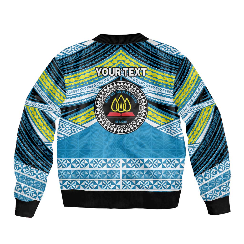 Personalised Tonga Lavengamalie College Sleeve Zip Bomber Jacket Polynesian Ngatu Tribal