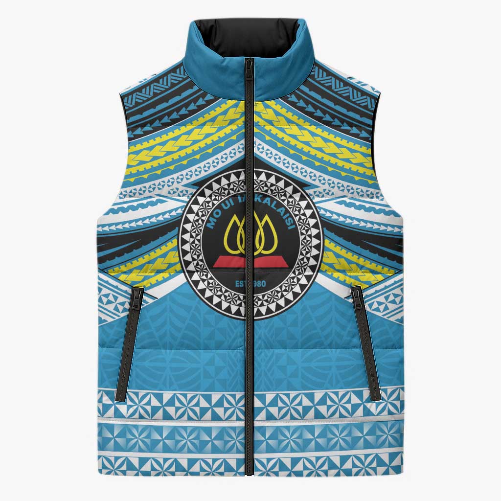 Personalised Tonga Lavengamalie College Sleeveless Puffer Jacket Polynesian Ngatu Tribal LT9 Unisex Blue - Polynesian Pride