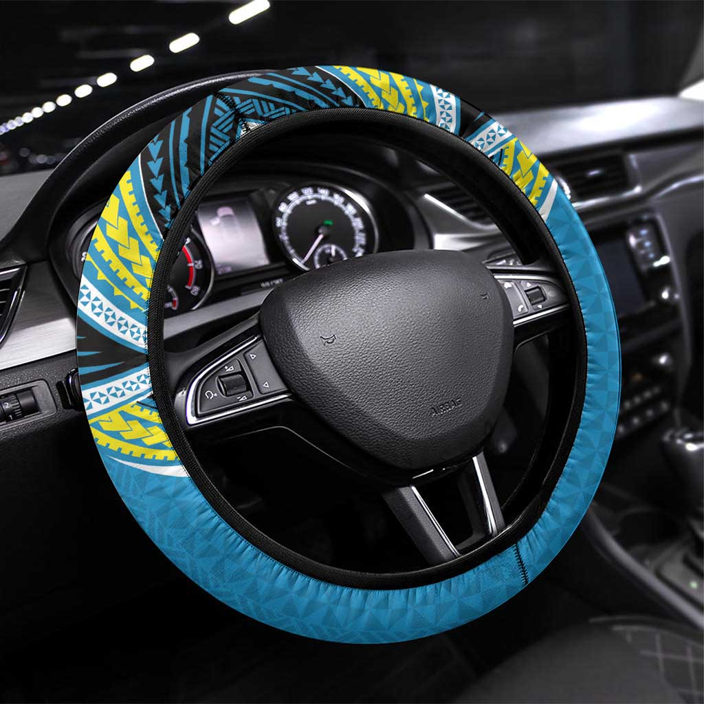 Tonga Lavengamalie College Steering Wheel Cover Polynesian Ngatu Tribal LT9 Universal Fit Blue - Polynesian Pride