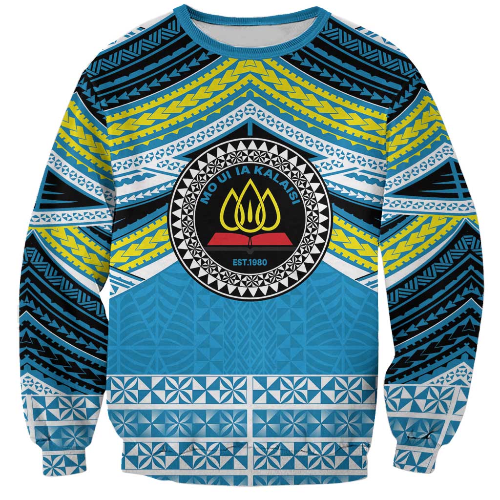 Personalised Tonga Lavengamalie College Sweatshirt Polynesian Ngatu Tribal LT9 Unisex Blue - Polynesian Pride