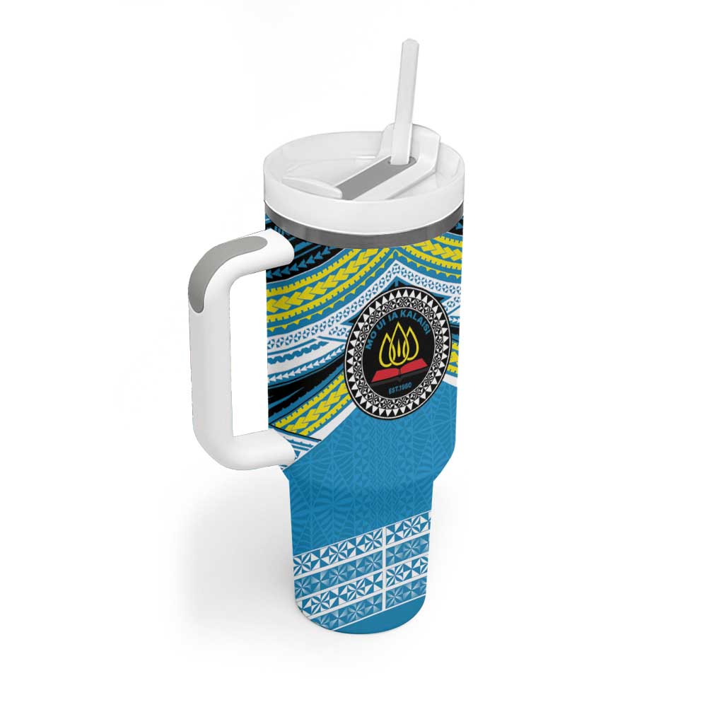 Personalised Tonga Lavengamalie College Tumbler With Handle Polynesian Ngatu Tribal