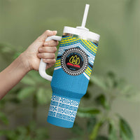 Personalised Tonga Lavengamalie College Tumbler With Handle Polynesian Ngatu Tribal