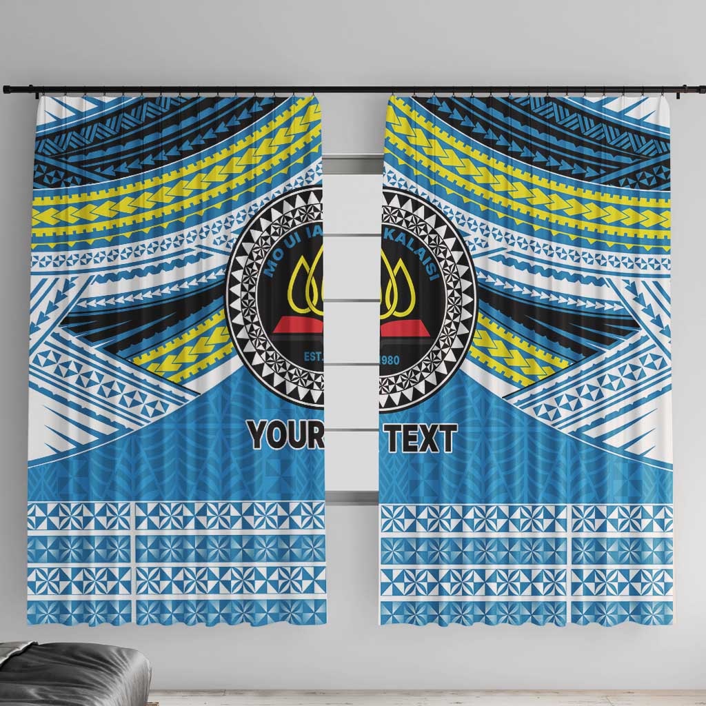 Personalised Tonga Lavengamalie College Window Curtain Polynesian Ngatu Tribal LT9 With Hooks Blue - Polynesian Pride