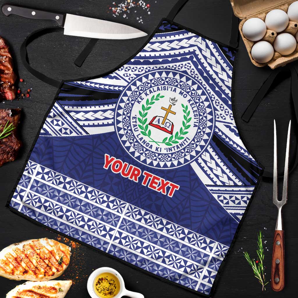 Personalised Tonga Sia'atoutai Theological College Apron Polynesian Ngatu Tribal LT9 Blue - Polynesian Pride