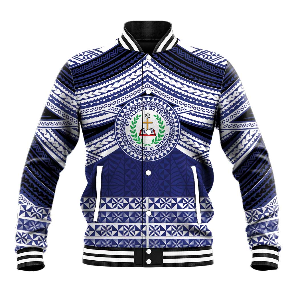 Personalised Tonga Sia'atoutai Theological College Baseball Jacket Polynesian Ngatu Tribal LT9 Unisex Blue - Polynesian Pride