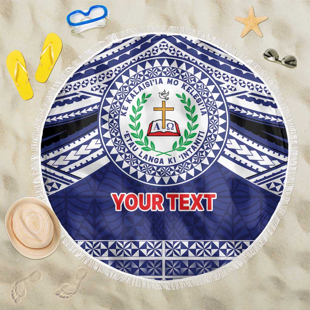 Personalised Tonga Sia'atoutai Theological College Beach Blanket Polynesian Ngatu Tribal LT9 One Size 150cm Blue - Polynesian Pride
