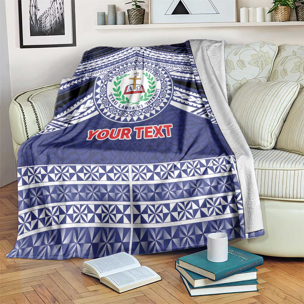Personalised Tonga Sia'atoutai Theological College Blanket Polynesian Ngatu Tribal LT9 Blue - Polynesian Pride