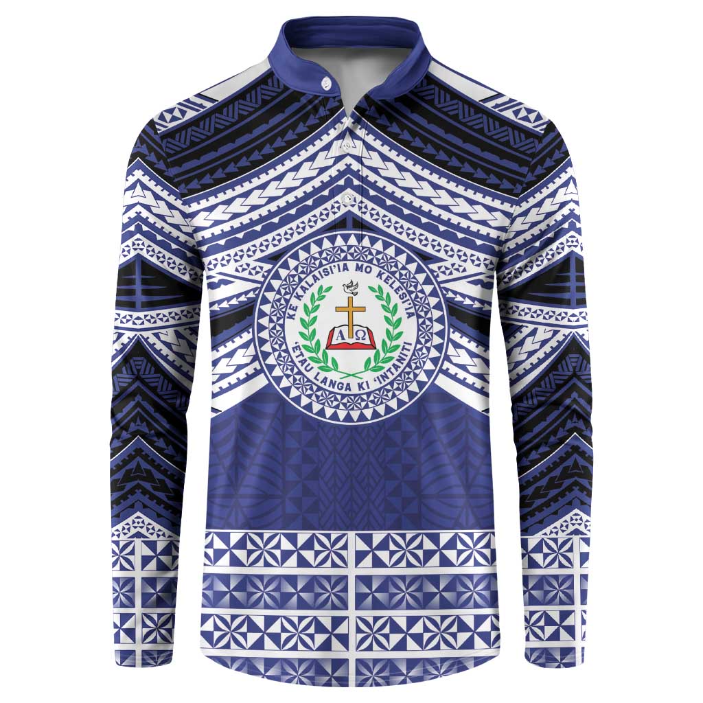 Personalised Tonga Sia'atoutai Theological College Button Sweatshirt Polynesian Ngatu Tribal LT9 Blue - Polynesian Pride