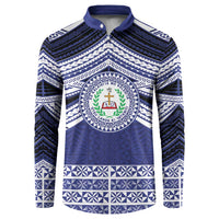 Personalised Tonga Sia'atoutai Theological College Button Sweatshirt Polynesian Ngatu Tribal LT9 Blue - Polynesian Pride