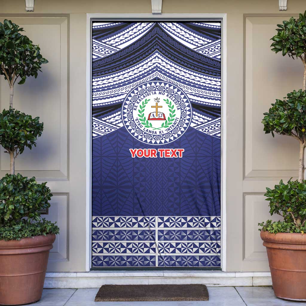 Personalised Tonga Sia'atoutai Theological College Door Cover Polynesian Ngatu Tribal LT9 Blue - Polynesian Pride