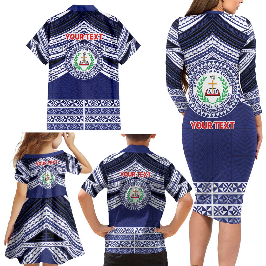 Personalised Tonga Sia'atoutai Theological College Family Matching Long Sleeve Bodycon Dress and Hawaiian Shirt Polynesian Ngatu Tribal