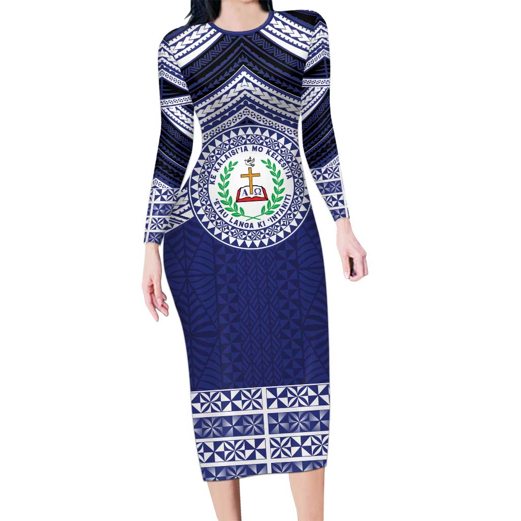 Personalised Tonga Sia'atoutai Theological College Family Matching Long Sleeve Bodycon Dress and Hawaiian Shirt Polynesian Ngatu Tribal