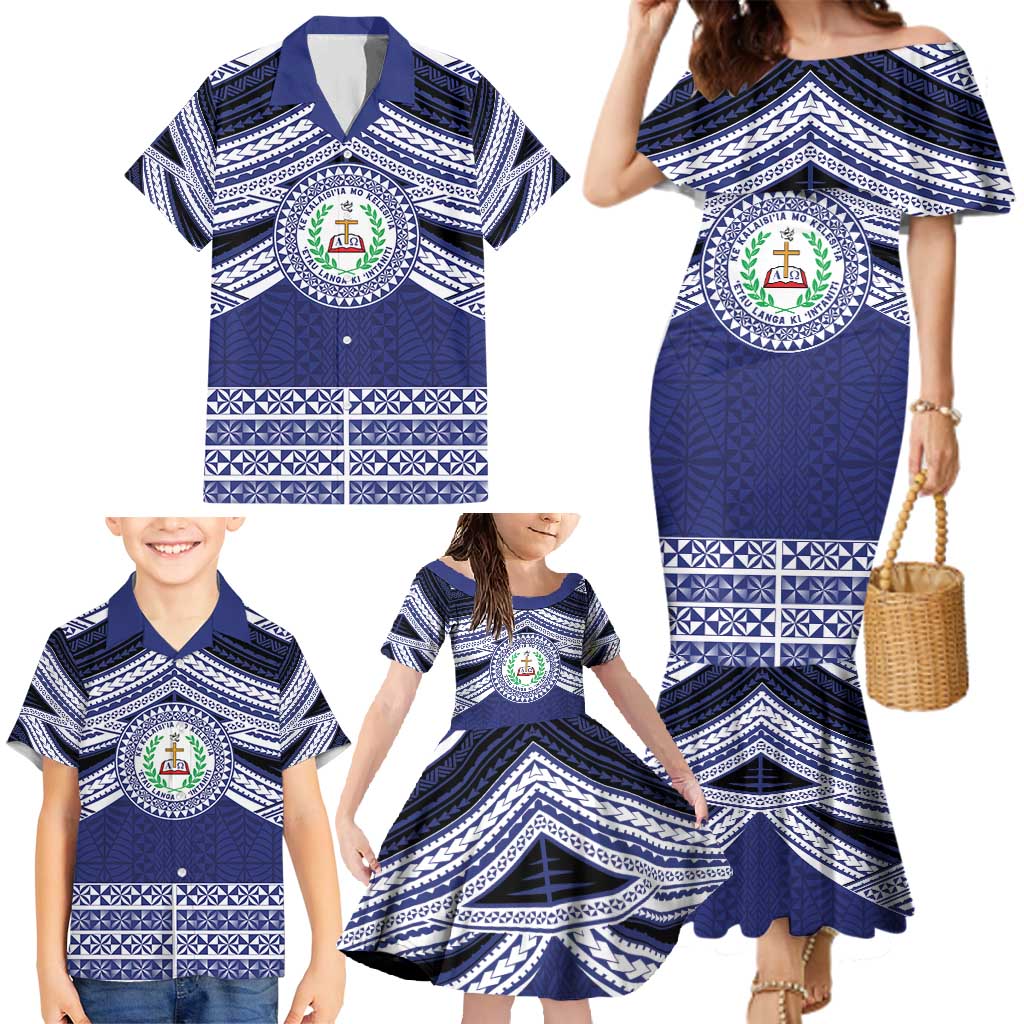 Personalised Tonga Sia'atoutai Theological College Family Matching Mermaid Dress and Hawaiian Shirt Polynesian Ngatu Tribal