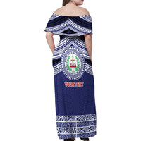 Personalised Tonga Sia'atoutai Theological College Family Matching Off Shoulder Maxi Dress and Hawaiian Shirt Polynesian Ngatu Tribal