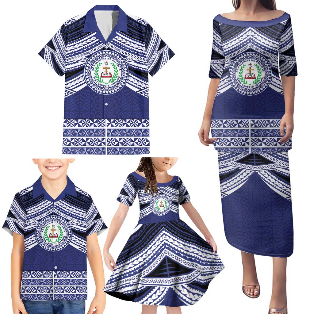 Personalised Tonga Sia'atoutai Theological College Family Matching Puletasi and Hawaiian Shirt Polynesian Ngatu Tribal