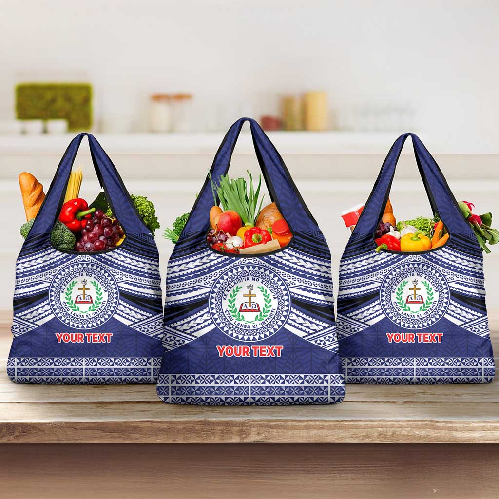 Personalised Tonga Sia'atoutai Theological College Grocery Bag Polynesian Ngatu Tribal LT9 3-pack One Size Blue - Polynesian Pride