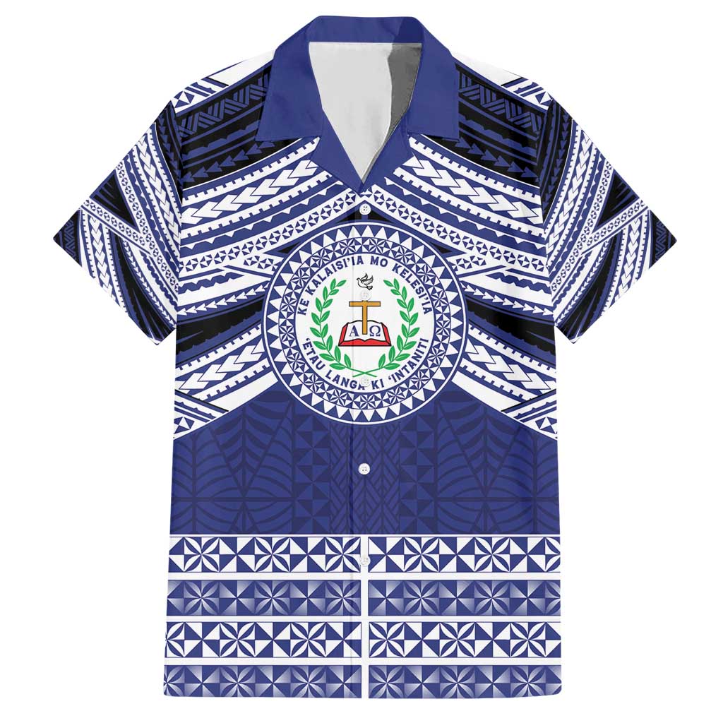 Personalised Tonga Sia'atoutai Theological College Hawaiian Shirt Polynesian Ngatu Tribal LT9 Blue - Polynesian Pride