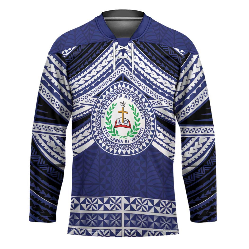 Personalised Tonga Sia'atoutai Theological College Hockey Jersey Polynesian Ngatu Tribal LT9 Unisex Blue - Polynesian Pride