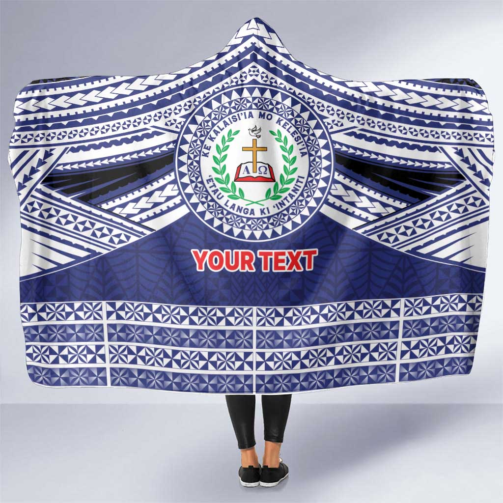 Personalised Tonga Sia'atoutai Theological College Hooded Blanket Polynesian Ngatu Tribal LT9 One Size Blue - Polynesian Pride