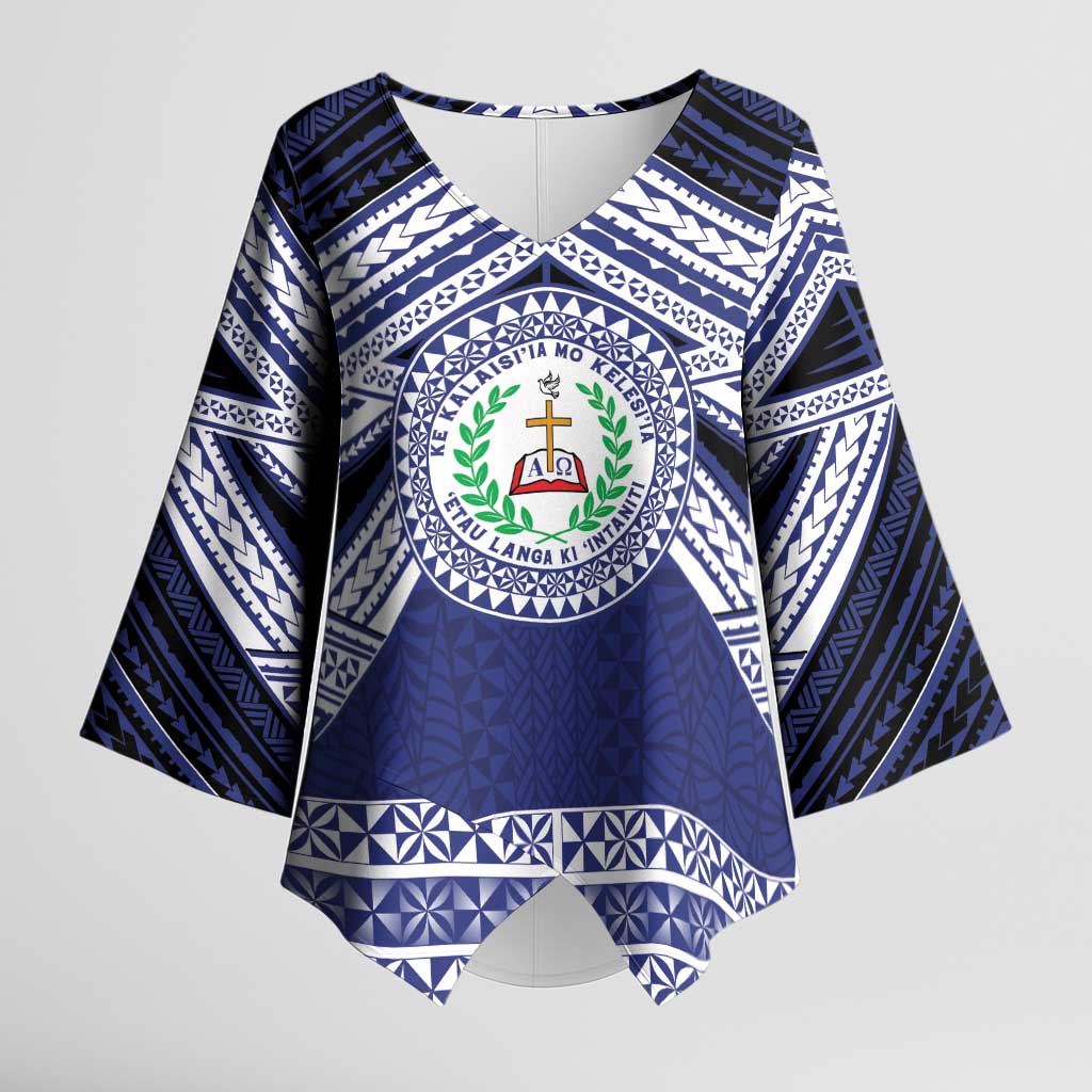 Personalised Tonga Sia'atoutai Theological College Kimono Sleeve Blouse Polynesian Ngatu Tribal LT9 Female Blue - Polynesian Pride