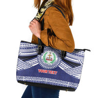 Personalised Tonga Sia'atoutai Theological College Leather Tote Bag Polynesian Ngatu Tribal