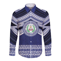 Personalised Tonga Sia'atoutai Theological College Long Sleeve Button Shirt Polynesian Ngatu Tribal LT9 Unisex Blue - Polynesian Pride
