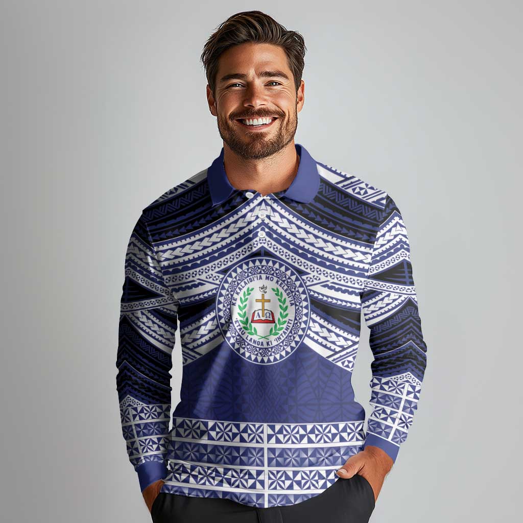 Personalised Tonga Sia'atoutai Theological College Long Sleeve Polo Shirt Polynesian Ngatu Tribal
