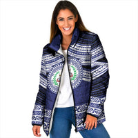 Personalised Tonga Sia'atoutai Theological College Padded Jacket Polynesian Ngatu Tribal LT9 Women Blue - Polynesian Pride