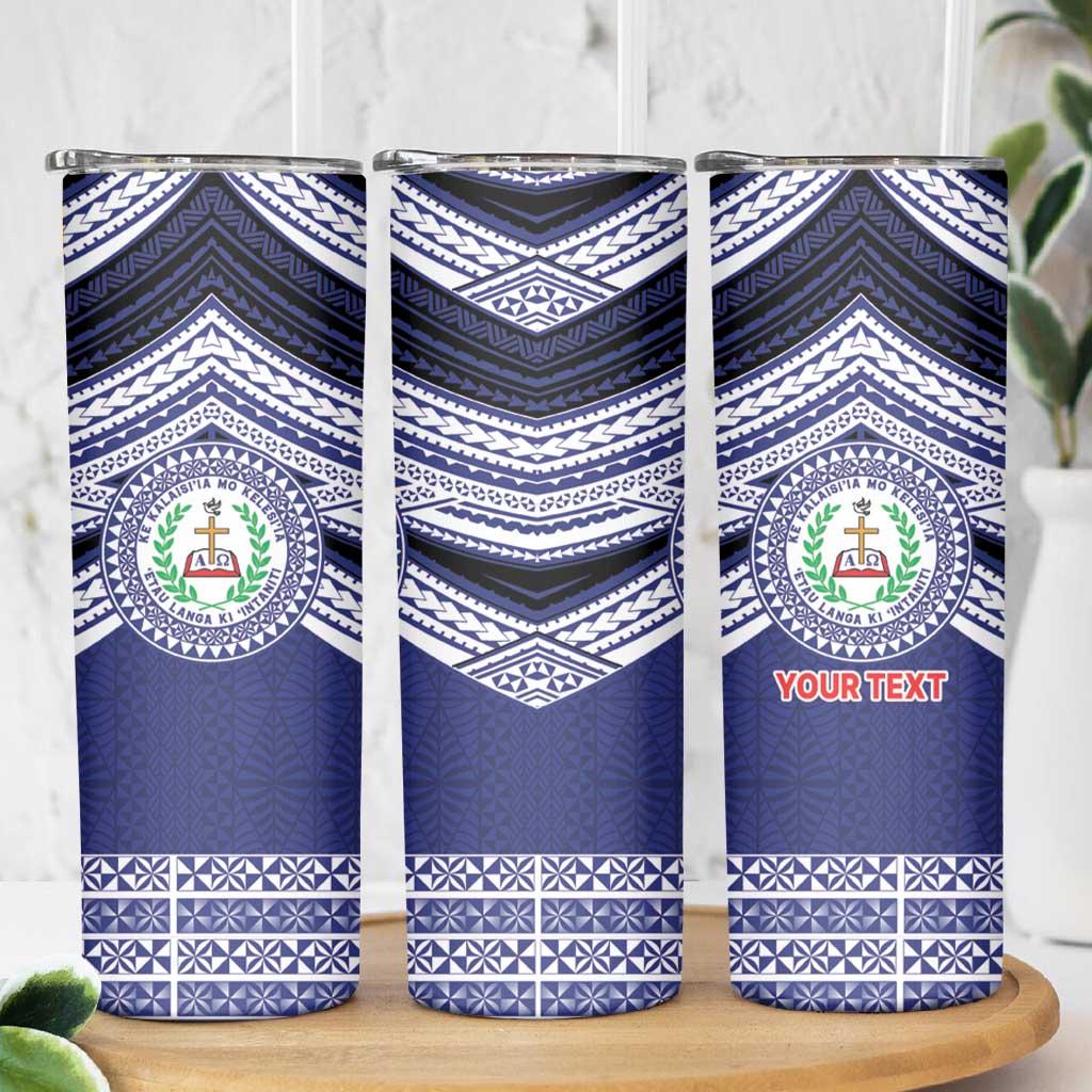 Personalised Tonga Sia'atoutai Theological College Skinny Tumbler Polynesian Ngatu Tribal