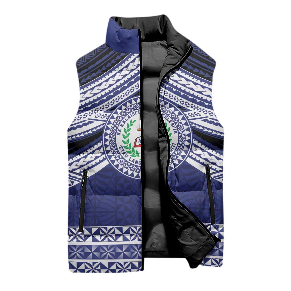 Personalised Tonga Sia'atoutai Theological College Sleeveless Puffer Jacket Polynesian Ngatu Tribal LT9 - Polynesian Pride