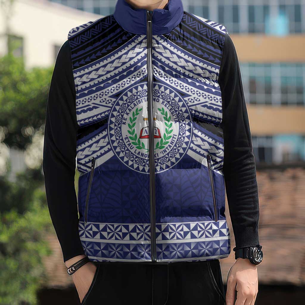 Personalised Tonga Sia'atoutai Theological College Sleeveless Puffer Jacket Polynesian Ngatu Tribal LT9 - Polynesian Pride