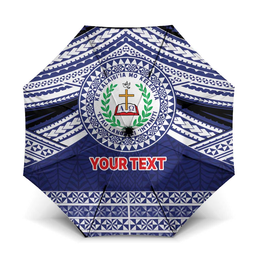 Personalised Tonga Sia'atoutai Theological College Umbrella Polynesian Ngatu Tribal LT9 One Size Folded 11.42 inch Opened Diameter 37.4 inch Blue - Polynesian Pride