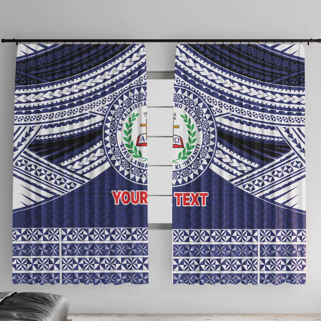 Personalised Tonga Sia'atoutai Theological College Window Curtain Polynesian Ngatu Tribal LT9 With Hooks Blue - Polynesian Pride