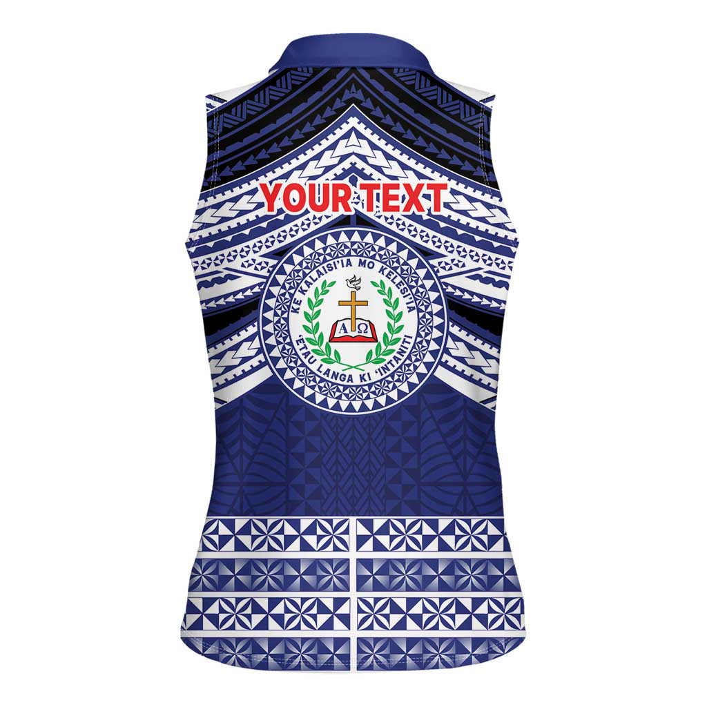 Personalised Tonga Sia'atoutai Theological College Women Sleeveless Polo Shirt Polynesian Ngatu Tribal