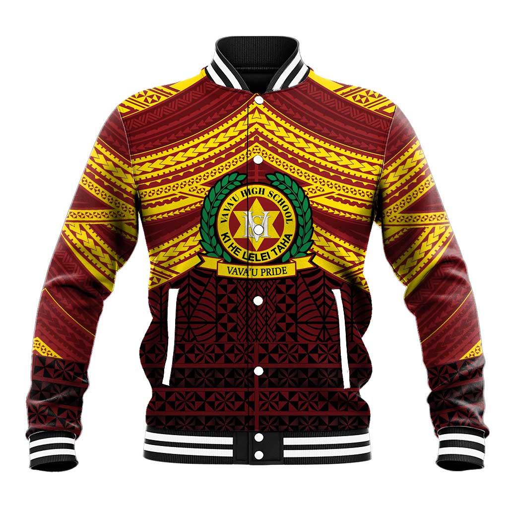 Personalised Tonga Vava'u High School Baseball Jacket Polynesian Ngatu Tribal LT9 Unisex Red - Polynesian Pride